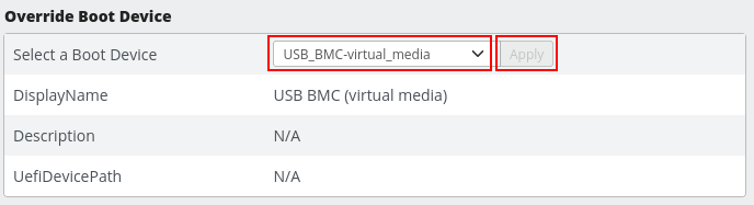 BMC boot device setting