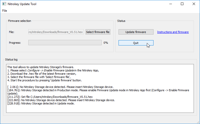 Herramienta de actualización de Nitrokey