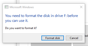 Aufforderung zur Formatierung von Windows