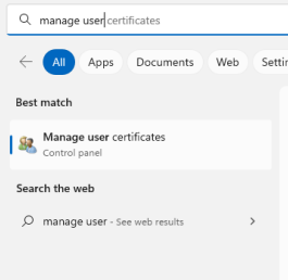 Deschideți panoul de control "manage user certificate control panel"